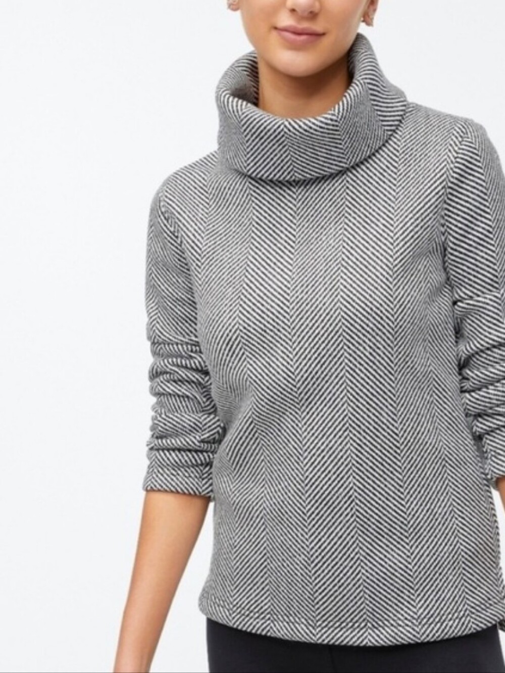J. Crew Herringbone Fleece Turtleneck Funnel Pullover
